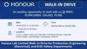 Honour Lab Limited Walk-In Drive for Production, Engineering (Electrical), and EHS-Safety Departments