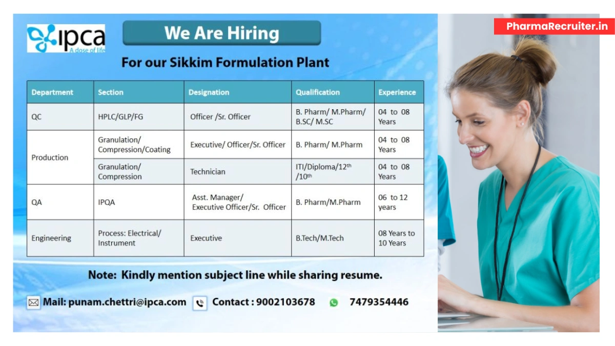 IPCA Laboratories is Hiring for QC, Production, QA, and Engineering Roles
