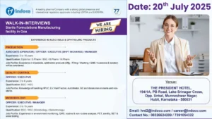 Indoco Remedies Walk-In Interviews for Production, QC and Microbiology Job Roles on 20th July 2025