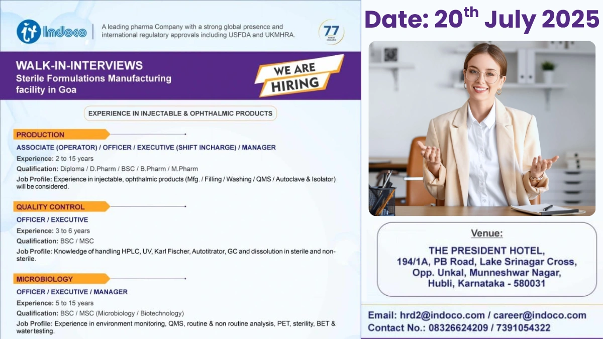 Indoco Remedies Walk-In Interviews for Production, QC and Microbiology Job Roles on 20th July 2025