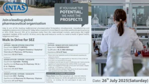 Intas Pharmaceuticals Walk-In Drive for Quality Control and Microbiology Team