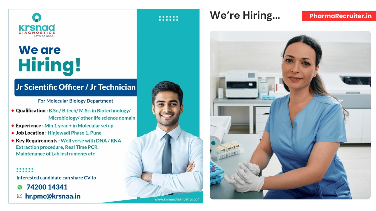 Krsnaa Diagnostics Hiring Junior Scientific Officer & Junior Technician for Molecular Biology