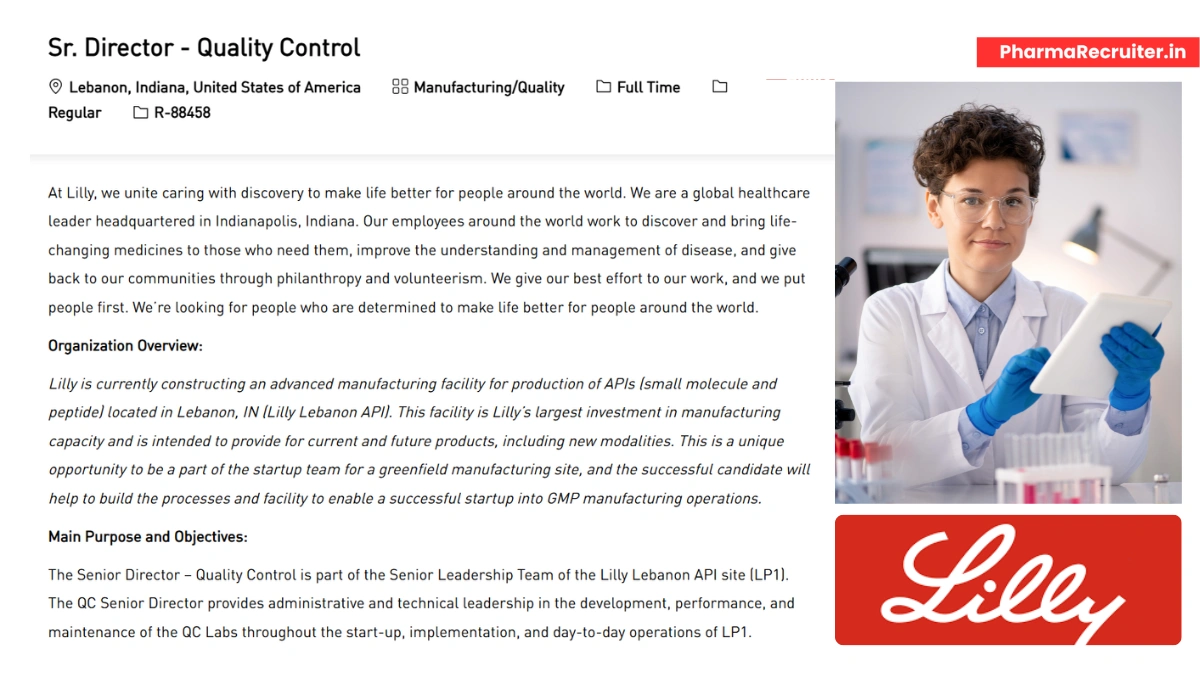 Lilly is Hiring for Senior Director – Quality Control