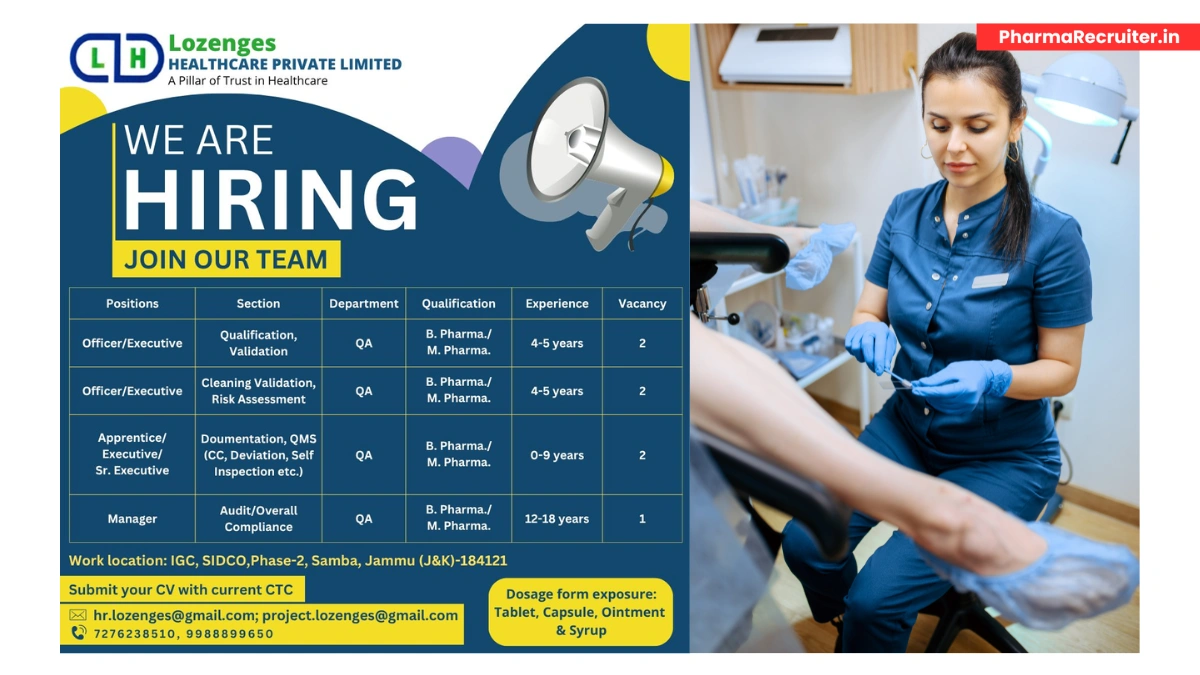 Lozenges LH Healthcare Hiring for Quality Assurance Roles (0-9 Years Exp.)