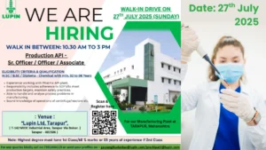 Lupin Limited Walk-In Drive for Production API Manufacturing Roles