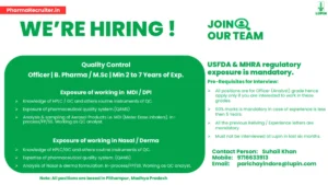 Lupin Limited is Hiring for Quality Control Officer in Pithampur, Madhya Pradesh