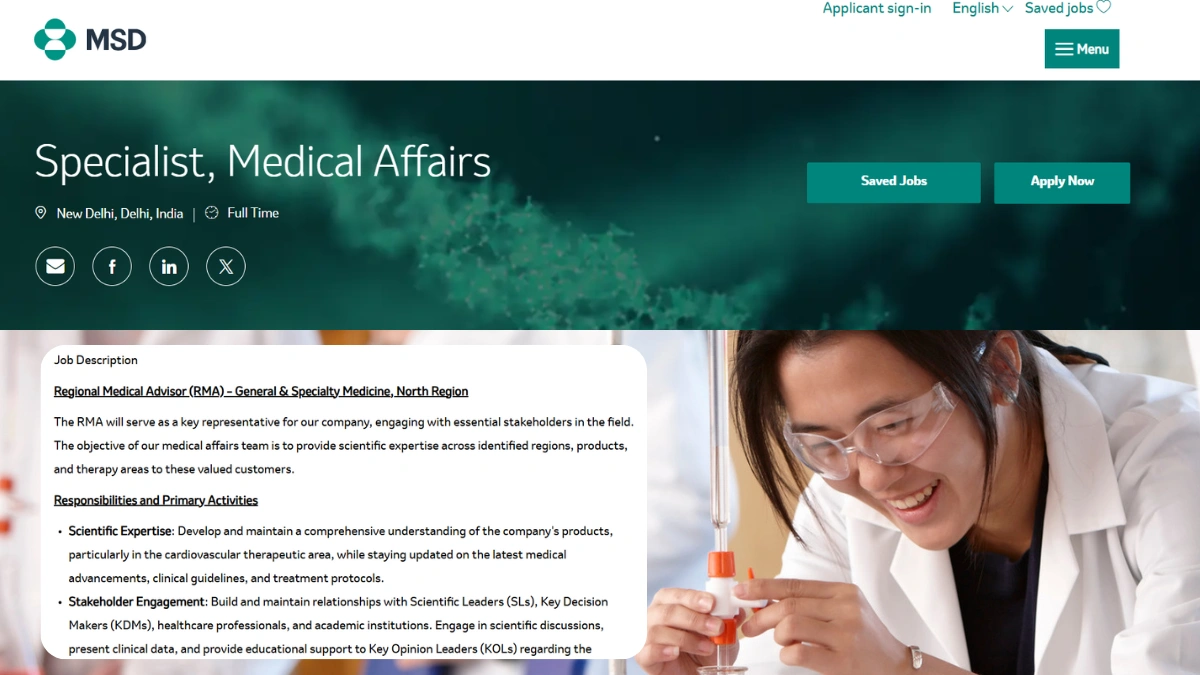 MSD Pharmaceuticals is Hiring for Specialist, Medical Affairs – Recruitment 2025 in New Delhi