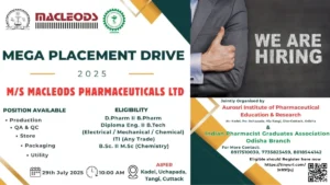 MacLeods Pharmaceuticals Mega Placement Drive 2025 - 29th July