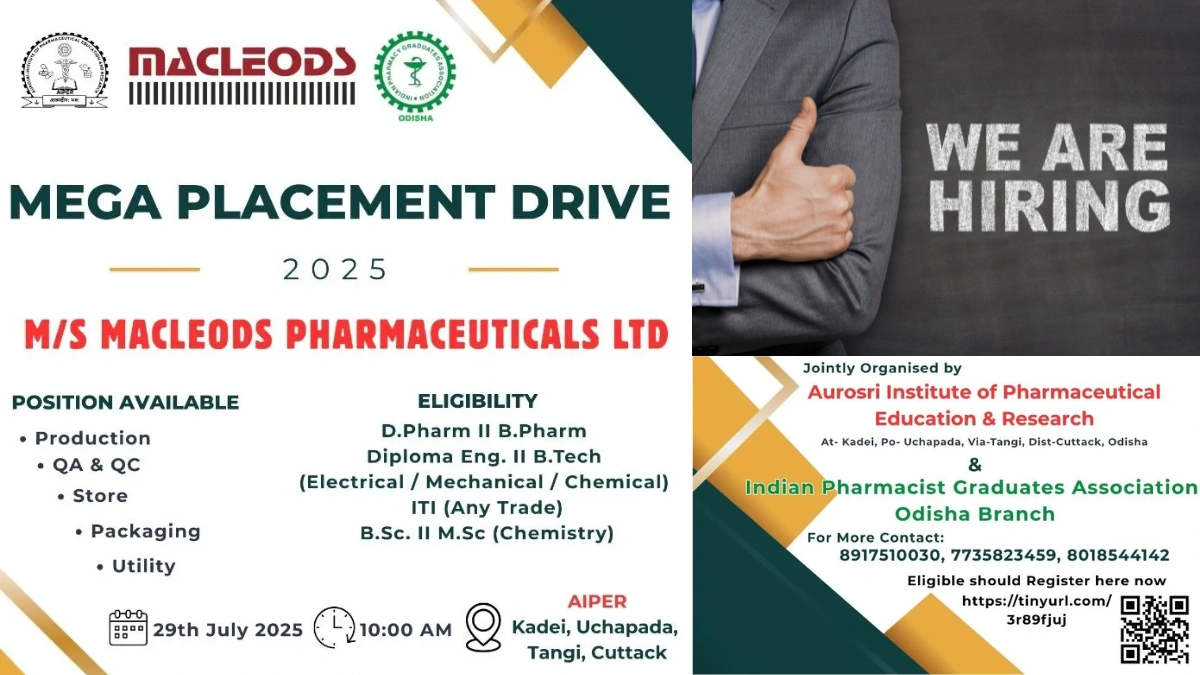 MacLeods Pharmaceuticals Mega Placement Drive 2025 - 29th July