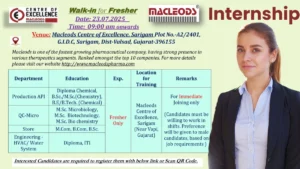 Macleods Pharmaceuticals Walk-In Drive for Hiring Intern on 23rd July 2025