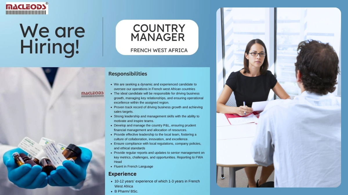 Macleods Pharmaceuticals is Hiring for Country Manager for French West Africa
