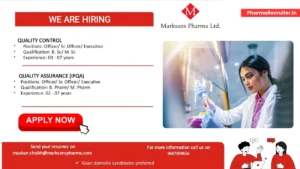 Marksans Pharma is Hiring for Quality Control and Quality Assurance (IPQA) Roles