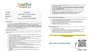 MediPol Pharmaceutical Walk-In Interview for QA Manager – 20th July 2025