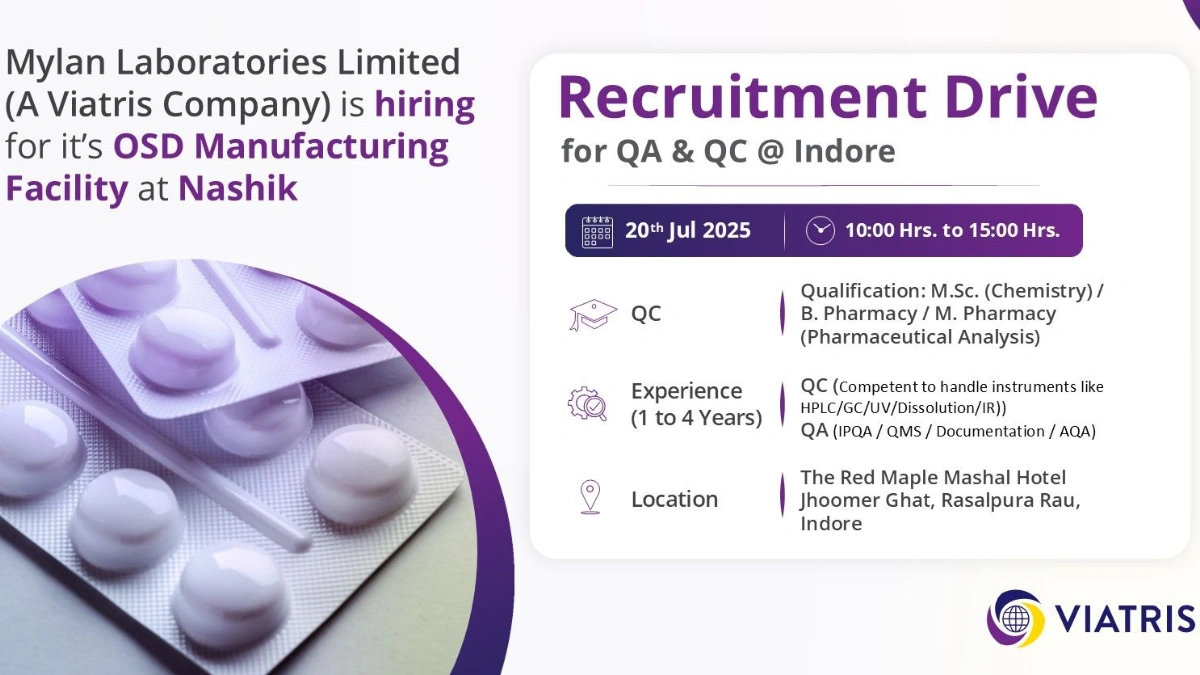 Mylan Laboratories (Viatris) Walk-In Drive in Indore on July 20, 2025