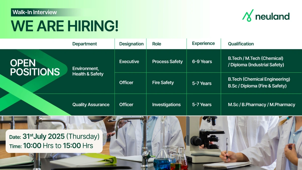 Neuland Laboratories Walk-In Interview on July 31, 2025