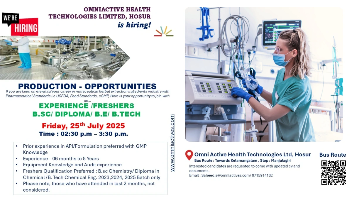 OmniActive Health Technologies Walk-In Drive for Production Roles