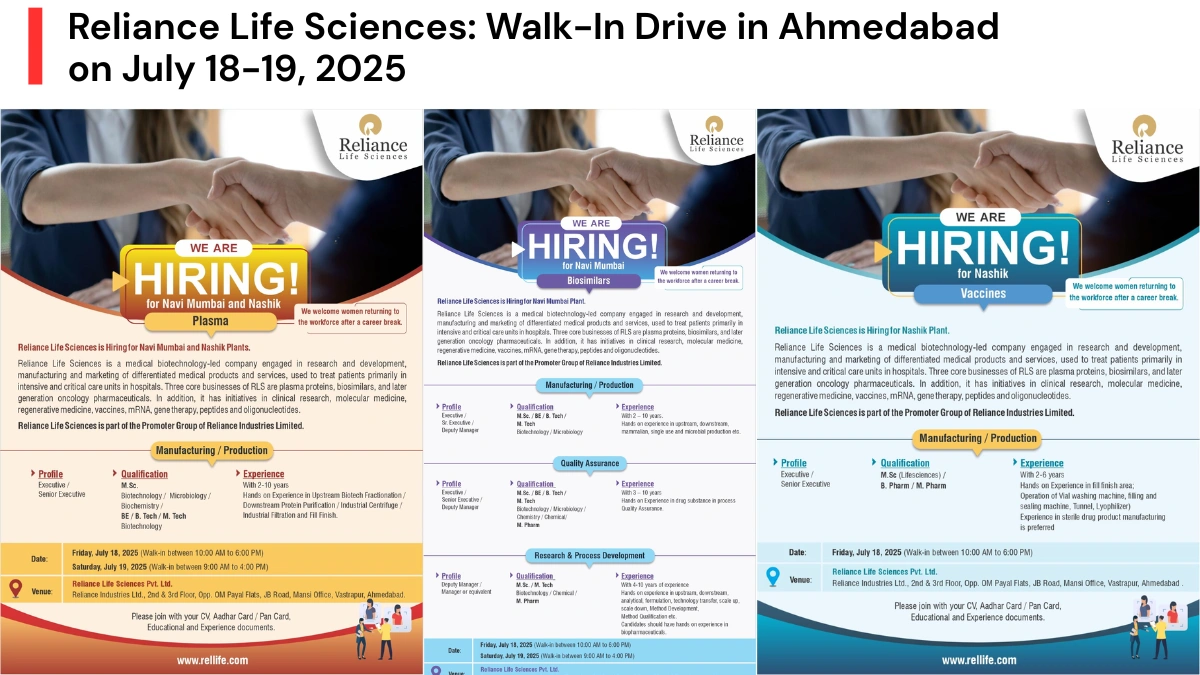 Reliance Life Sciences Walk-In Drive in Ahmedabad
