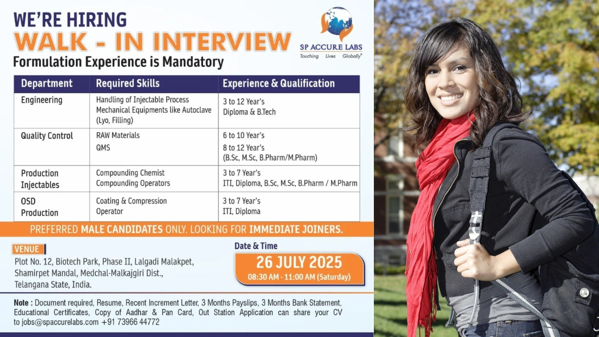 SP Accure Labs Walk-In Interview for Production, Quality Control, and Engineering Job Roles
