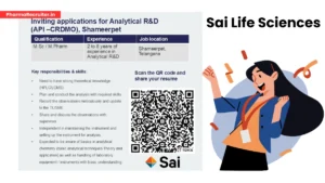 Sai Life Sciences - Job Openings in Analytical R&D (API-CRDMO)