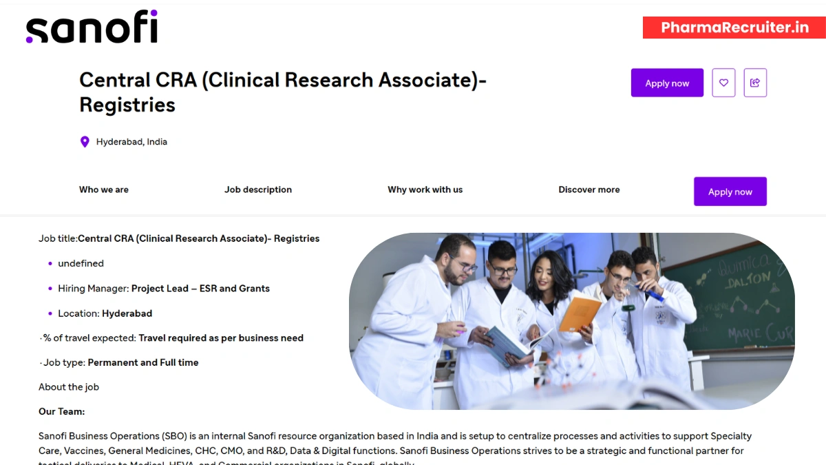 Sanofi is Hiring for Clinical Research Associate