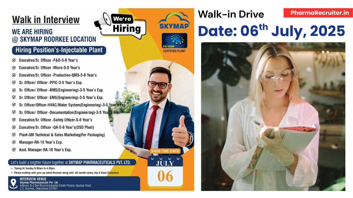 Skymap Pharmaceuticals Walk-In Drive for Multiple Positions – 6th July 2025