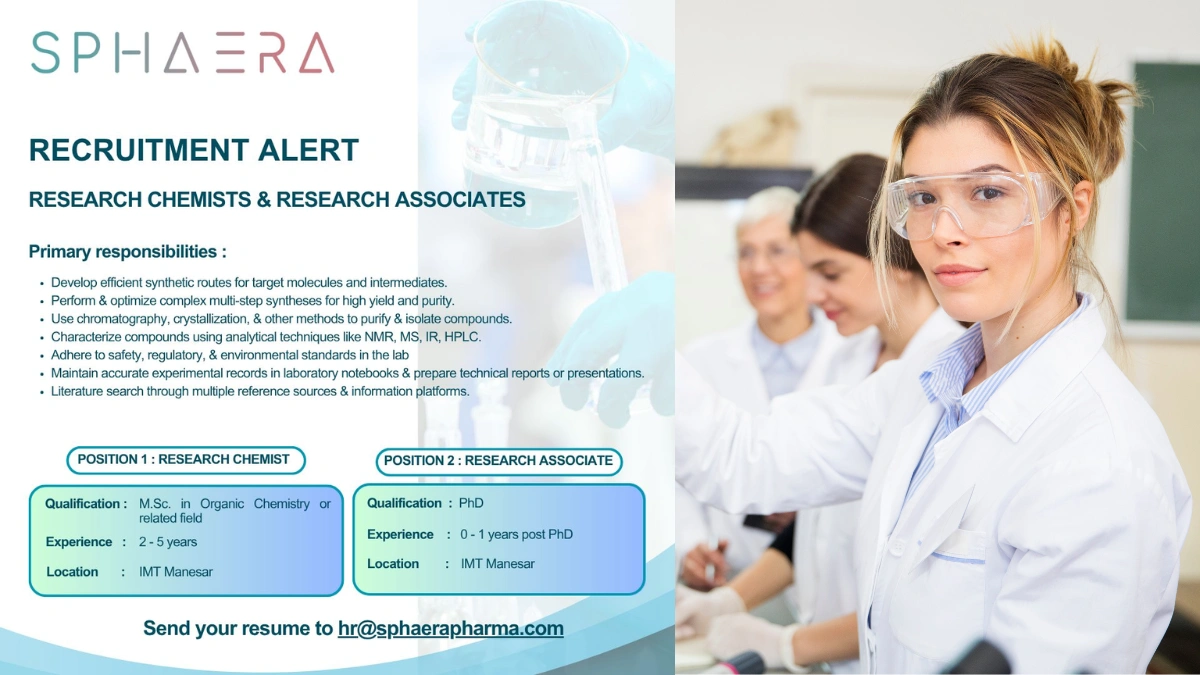 Sphaera Pharma - Hiring for Research Chemists & Research Associates (0-5 Years Exp)