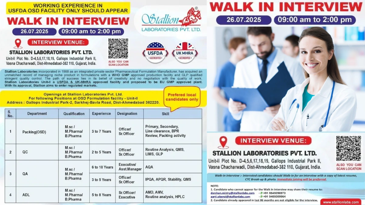 Stallion Laboratories Walk-In Interview on July 26, 2025