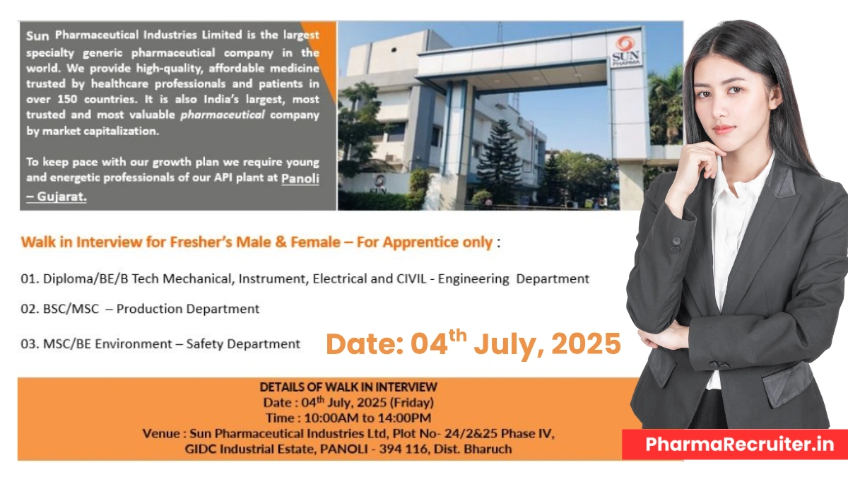 Sun Pharma Walk-In Drive for Freshers in Panoli, Gujarat – 4th July 2025