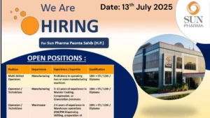 Sun Pharma Walk-In Interview for Manufacturing and Warehouse Roles on 13th July