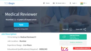 TCS is Hiring for Pharmacovigilance Medical Reviewer (Executive) - Apply Now