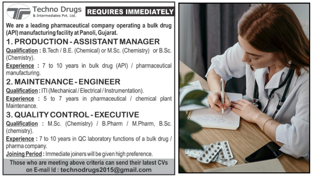 Techno Drugs & Intermediates - Job Openings for Production, Maintenace and Quality Control - Executive