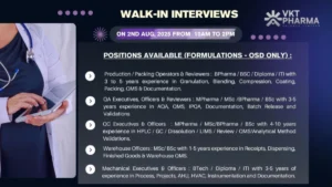 Walk-In Interviews at VKT Pharma Pvt. Ltd. - Exciting Career Opportunities in Pharmaceutical Manufacturing