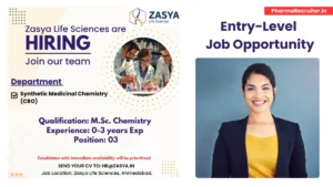 Zasya Life Sciences Is Hiring Freshers for Research Associate – Synthetic Medicinal Chemistry