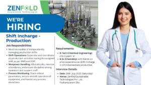 Zenfold Sustainable Technologies Walk-In Interview for Shift In-Charge (Production)