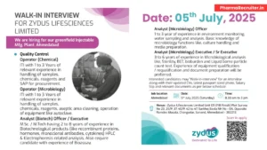 Zydus Lifesciences Walk-In Interviews for Injectable Manufacturing Plant on 5th July