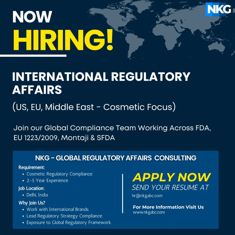 NKG Hiring for International Cosmetics Regulatory Affairs Specialists in Delhi
