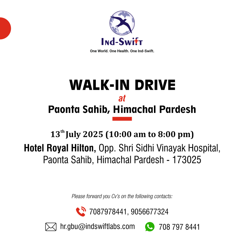 Ind-Swift Limited Walk-In Drive for Production, Quality Control and Packing Job Roles on 13th July