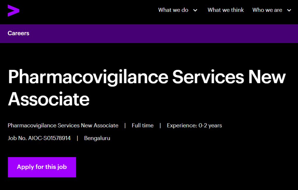 Accenture is Hiring Freshers for Pharmacovigilance Services New Associate