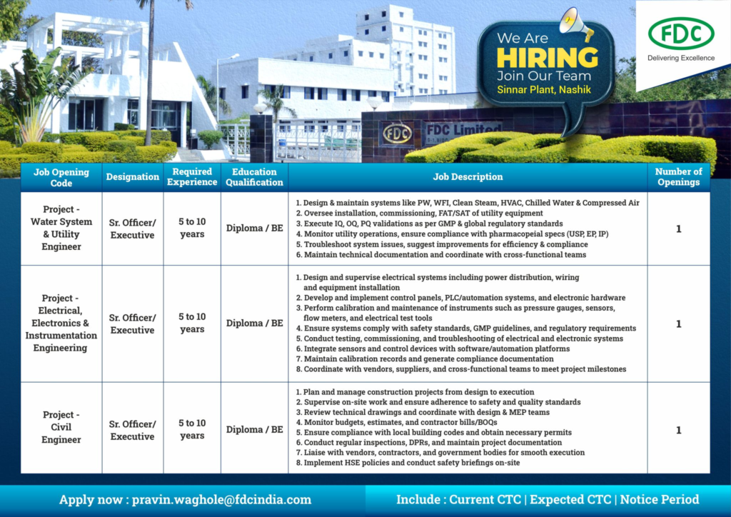 FDC Limited - Job Openings for Multiple Positions for Pharmaceuticals Roles