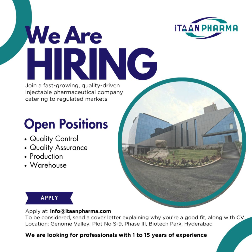 ITAAN Pharma - Job Opportunities in Quality Control, Quality Assurance, Production, and Warehouse Roles