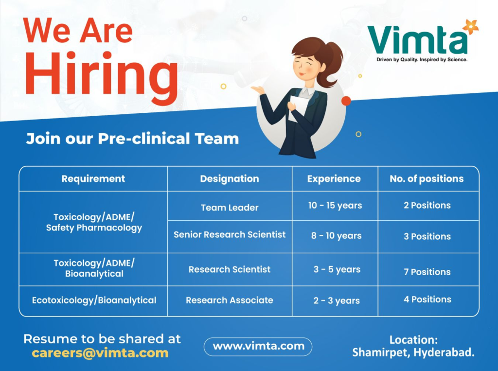 Vimta’s Pre-Clinical Research Team – Multiple Openings in Hyderabad