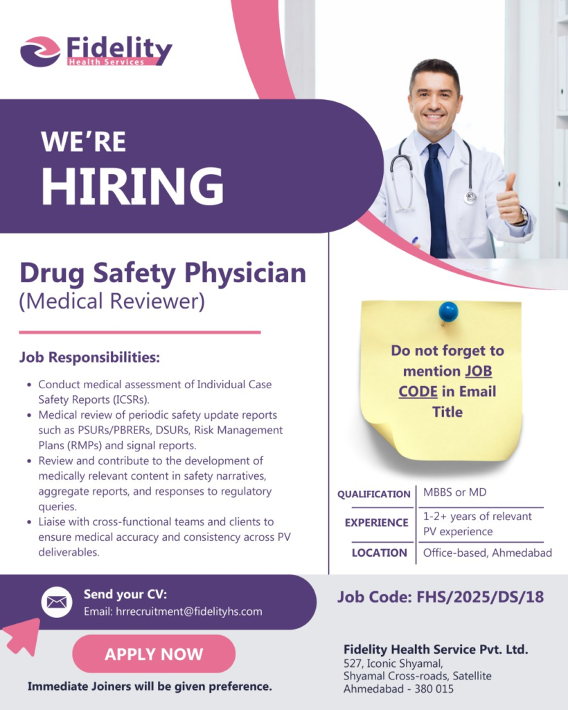 Fidelity Health Services Hiring Drug Safety Physician (Medical Reviewer) – Apply Now