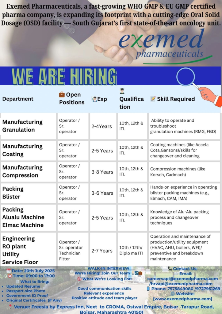 Exemed Pharma hiring