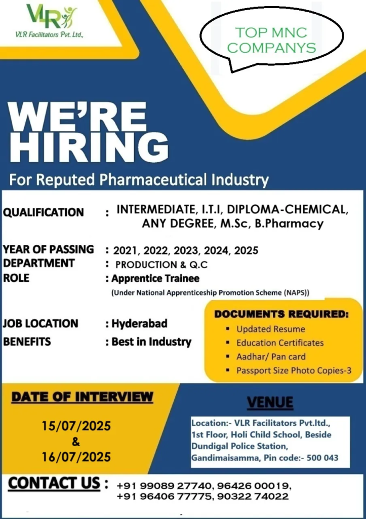 VLR Facilitators Walk-In Interview for Apprentice Trainee – 15th-16th July 2025