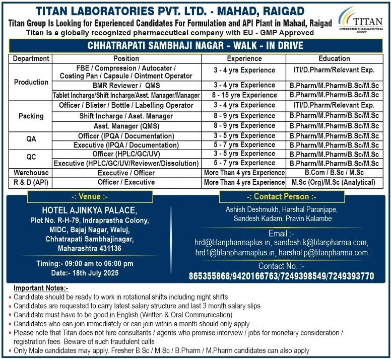 Titan Laboratories Walk-In Drive in Chhatrapati Sambhajinagar on July 18, 2025