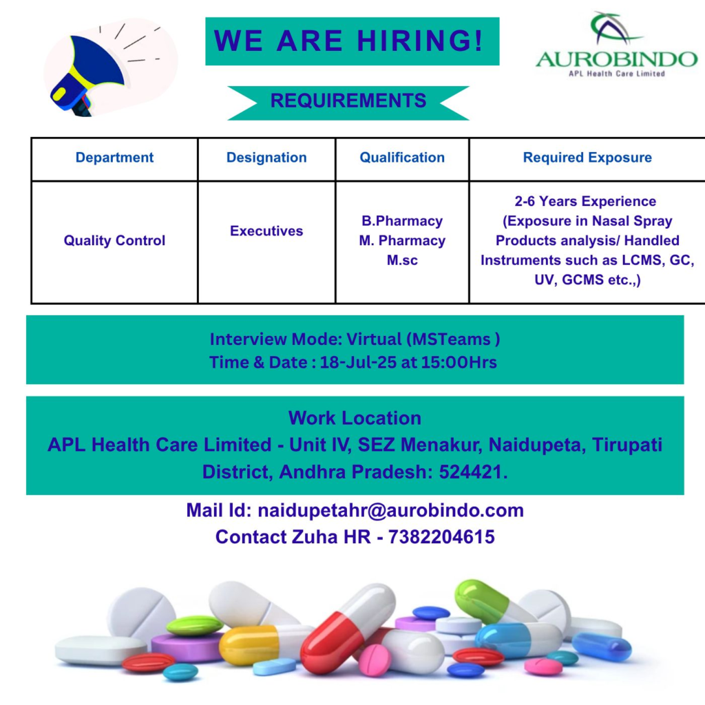APL Health Care Limited Walk in Interview for Quality Control Executives on 18th July