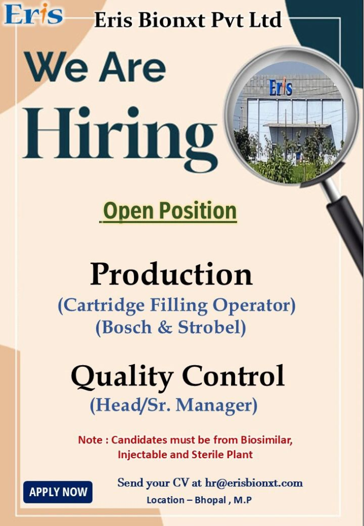 Eris Bionxt Pvt Ltd - Job Openings for Production and Quality Control Roles