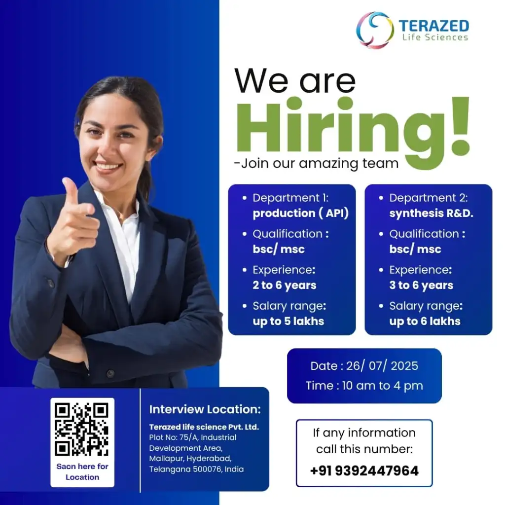 Terazed Life Sciences Walk-In Interview for Production and R&D Roles on 26th July