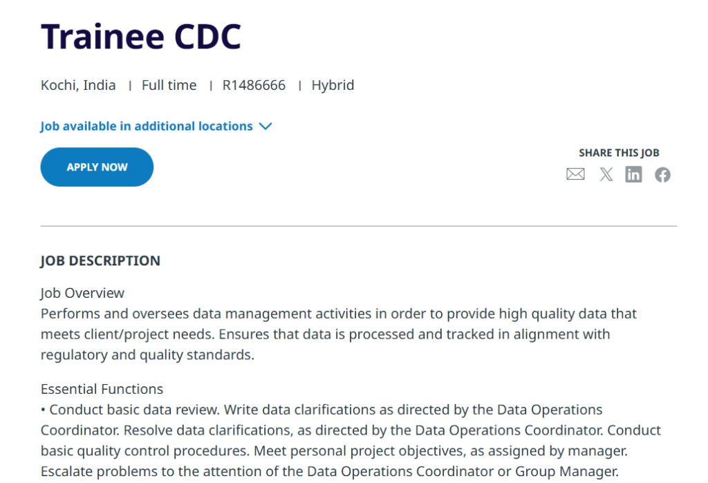 Freshers Jobs @ IQVIA - Job Openings for Trainee Clinical Data Coordinator in July 2025
