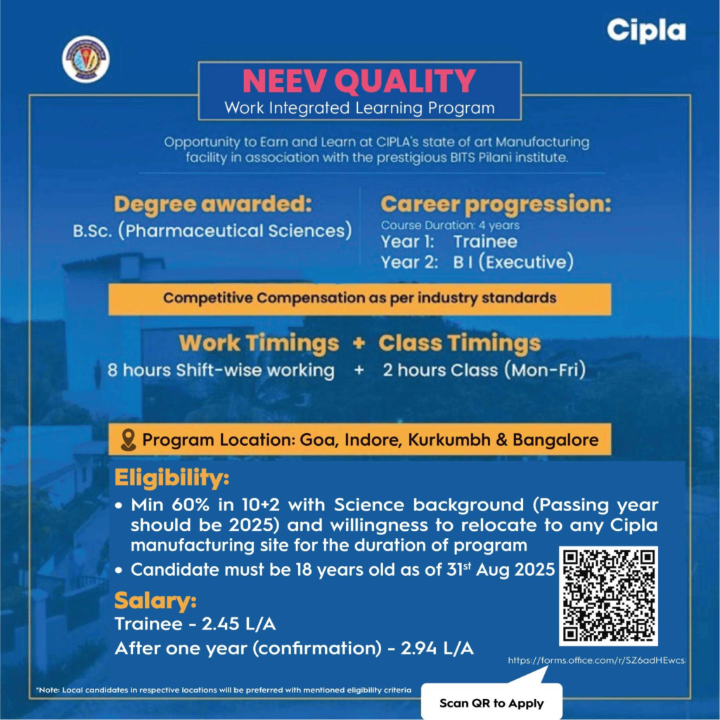 Cipla’s NEEV Quality Program: Work Integrated Learning Opportunity 2025